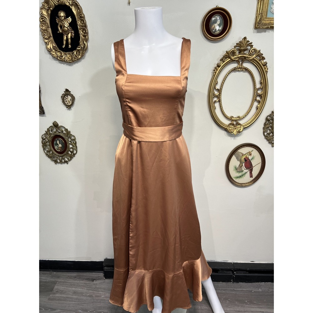 Show Me Your Mumu Bronze Brown Satin Claire Midi Dress Size Small